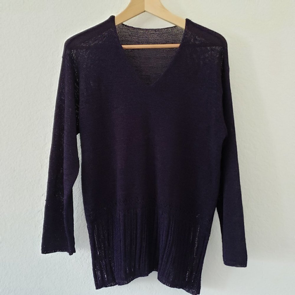 Purple Loose Weave V Neck Sweater - Size L